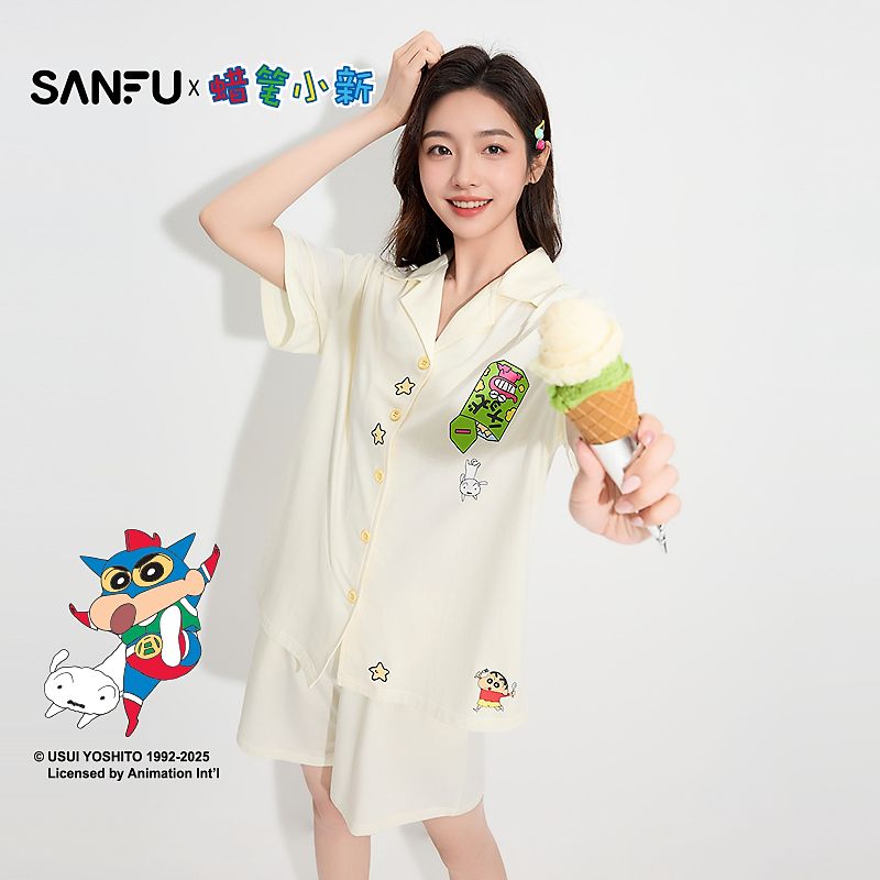 三福【クレヨンしんちゃん】女性の夏のかわいい襟の上着の半ズボンの家の服の502860