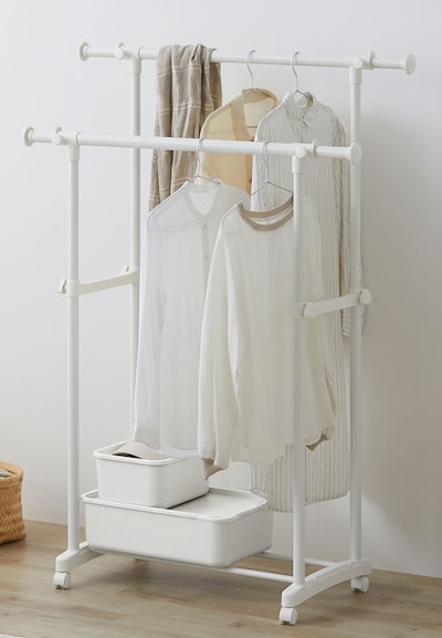 他サイト： アイリスオーヤマ PI-E280Sホワイト パイプハンガー （ホワイト・幅81～126.5cm幅）2列タイプ PIE280Sホワイトの商品画像