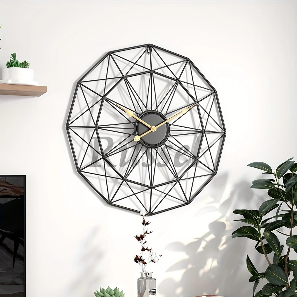 掛け時計 壁掛け ラウンド サイレントクロック 静音設計 単三電池 ブラック ゴールド 黒 金 アイアン 鉄 リビング ダイニング エントランス