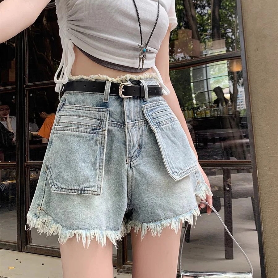 レディースデニムショートパンツ夏の薄型デザインユニークなスタイルゆったりとしたフィット感スリミングハイウエスト万能Aラインストレートレッグワイドレッグホットパンツ