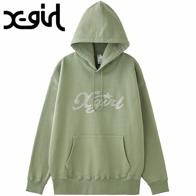 ラインストーンスター カーシヴロゴ スウェットフーディー [105244012014] レディース トップス プルオーバー OLIVE