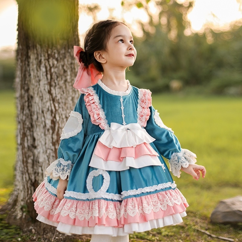Zhiya 子供服秋冬ロリータ ロリータドレススペインプリンセスドレス秋冬ベルベットスカート