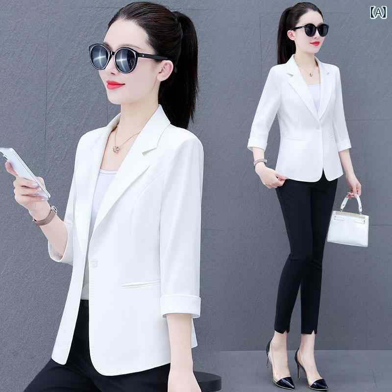 スーツ　ジャケット　カジュアル レディース 春秋 2025 小さい 短い の 薄手 春の スーツ トップの 七分袖 ジャケット