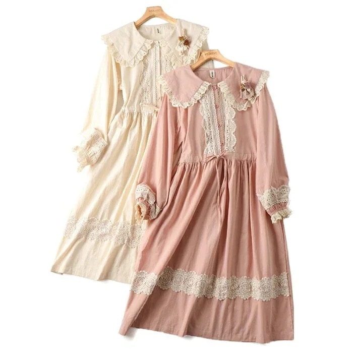 【急速出荷】甘かわいい ワンピース 長袖 コットン ロングワンピース 森ガール レース 綿 春服 夏服 春夏 ローゴージャス ロリータ 体型カバー レディース 女性 薄手 春物 夏物 夏用 春用