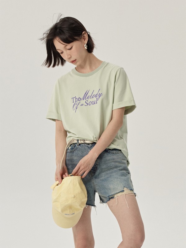 オーモントエッグタルトレトロレタープリント半袖Tシャツ夏新作ゆったりカジュアル半袖トップス