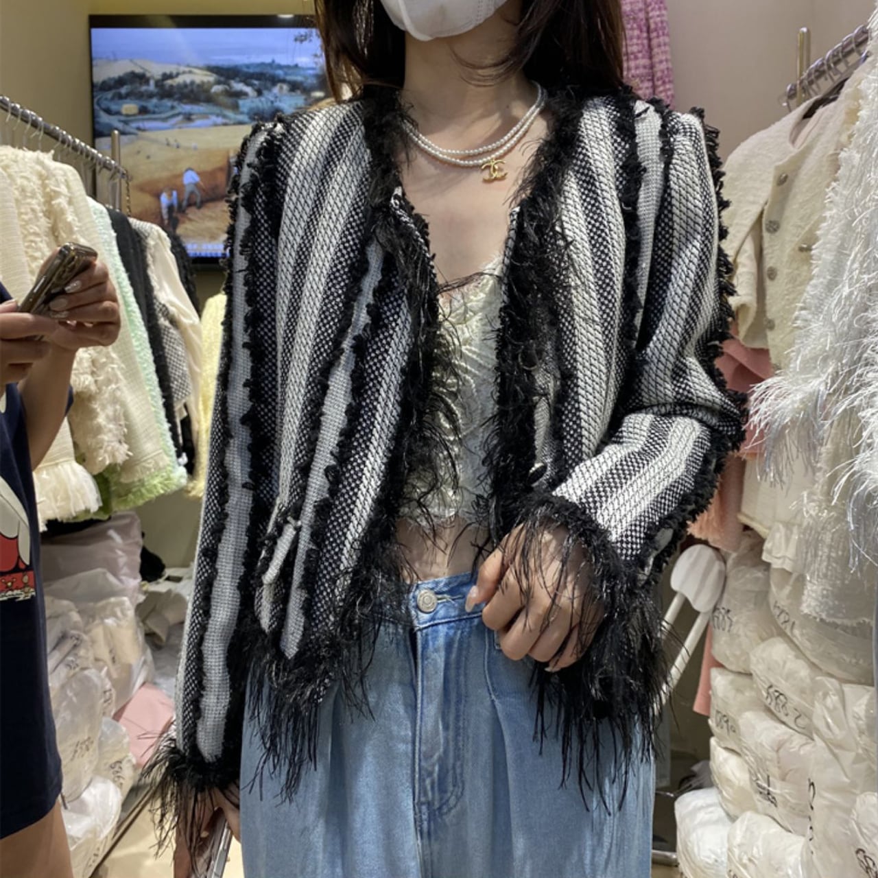 フリンジ ヴィンテージ ノーカラージャケット 長袖 バイカラー OHCA0072 7,224円