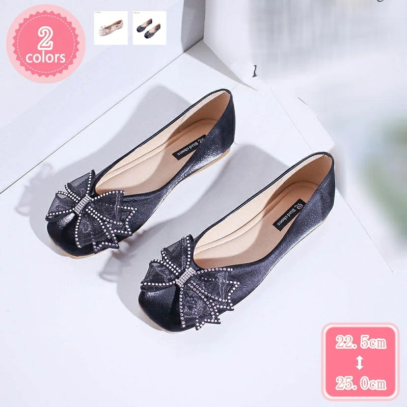 1000円OFFクーポン パンプス レディース 蝶結び バレエシューズ 女性らしい ペタンコパンプス 太ヒール スクエアトゥ パンプス 大きいサイズ 低反発 歩きやすい ローヒール フラットパンプス