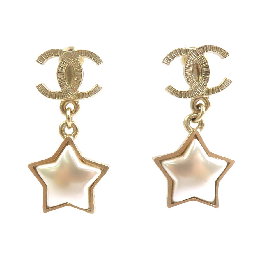 シャネル CHANEL ピアス ココマーク スター メタル/フェイクパール ゴールド/オフホワイト レディース e61631a