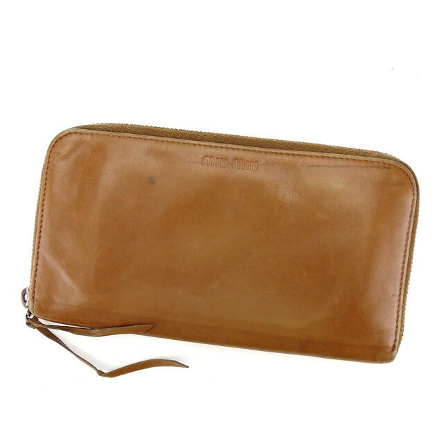 長財布 ラウンドファスナー ロゴ ブラウン シルバー 中古長財布