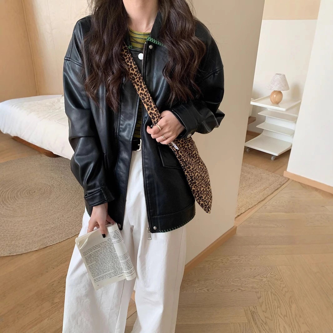 【急速出荷】無.料 2025春夏韓国風レザージャケット（貝殻刺繍）