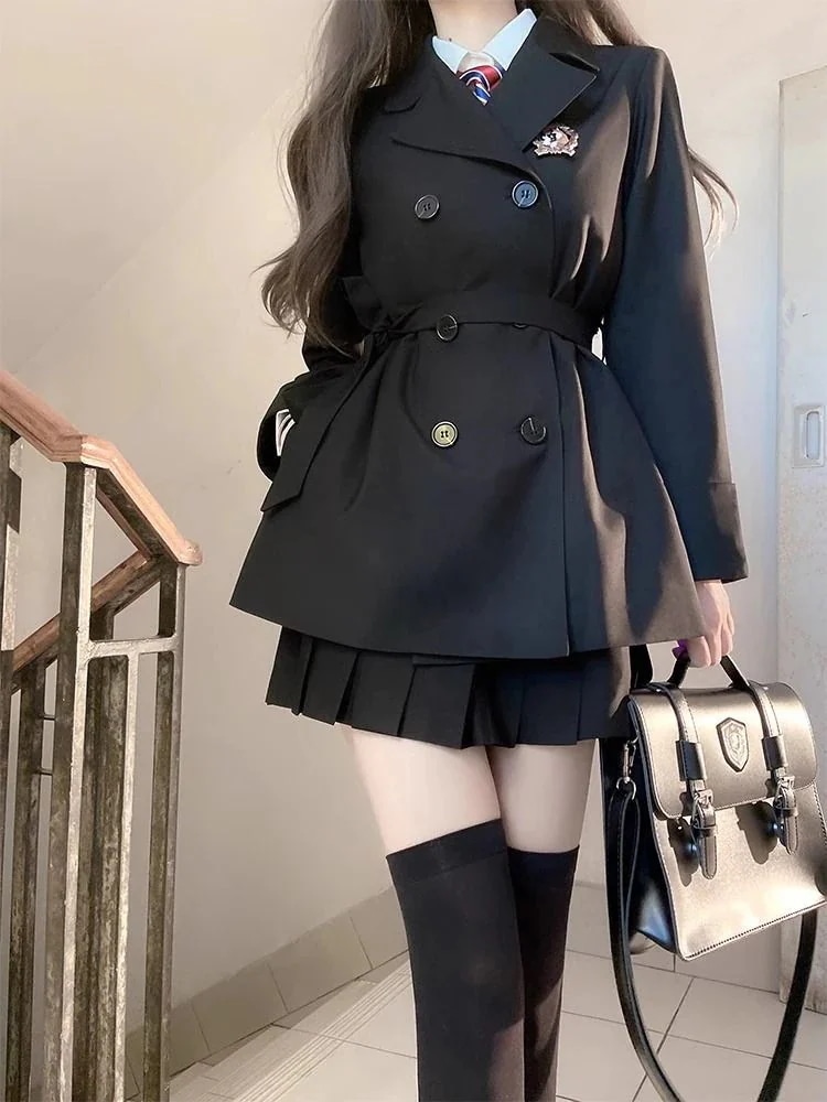 本日の商品制服トレンチコートジャケット 24新作レディースミディアム丈小さめ学用品センスコート 制服 制服スカート 制服 カーディガン 韓国制服