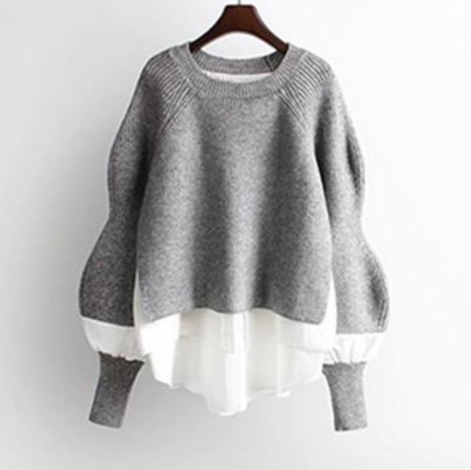 レディース トップス ニット セーター 長袖 ラウンドネック 切り替え ドッキング オーバーサイズ フェミニン かわいい 大人可愛い きれいめ カジュアル おしゃれ かっこいい こなれ感 ラフ 5,621円