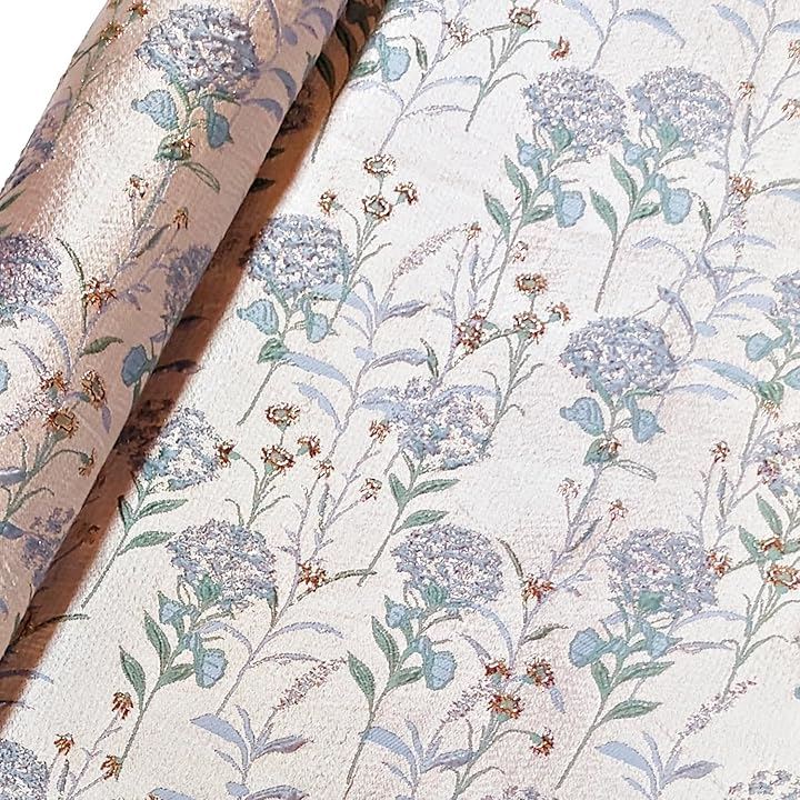 花柄 ジャガード 生地 ポリエステル 幅1.45m フラワー 刺繍 布 ファッション 装飾 金(ブルー, 2m)