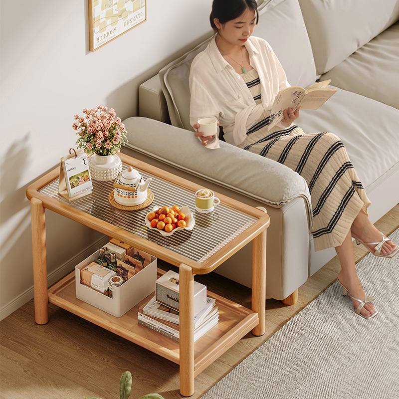 沙发边几侧边柜轻奢高级感实木客厅家用新款床头置物架双层小茶几 9,829円