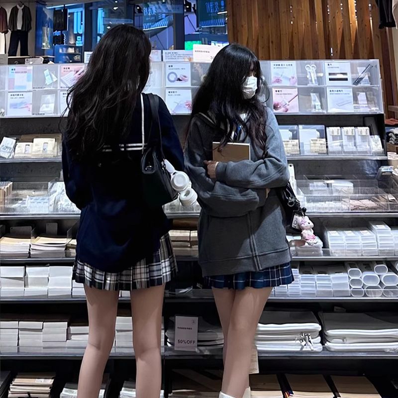 スウェットジャケット 女子学生 薄手 春秋 カジュアル 万能 カーディガン セーラーカラー ジップ JK トップス 制服 制服スカート 制服 カーディガン 韓国制服