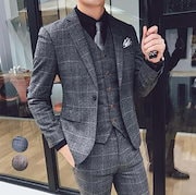 ビジネス・フォーマル|メンズスーツ 3点セット ジャケット+ベスト+パンツ 結婚式スーツ チェック柄 スリーピース フォーマル シングルスーツ ビジネススーツ メンズ スーツ セットアップ パーティー カジュアル 人気 シ