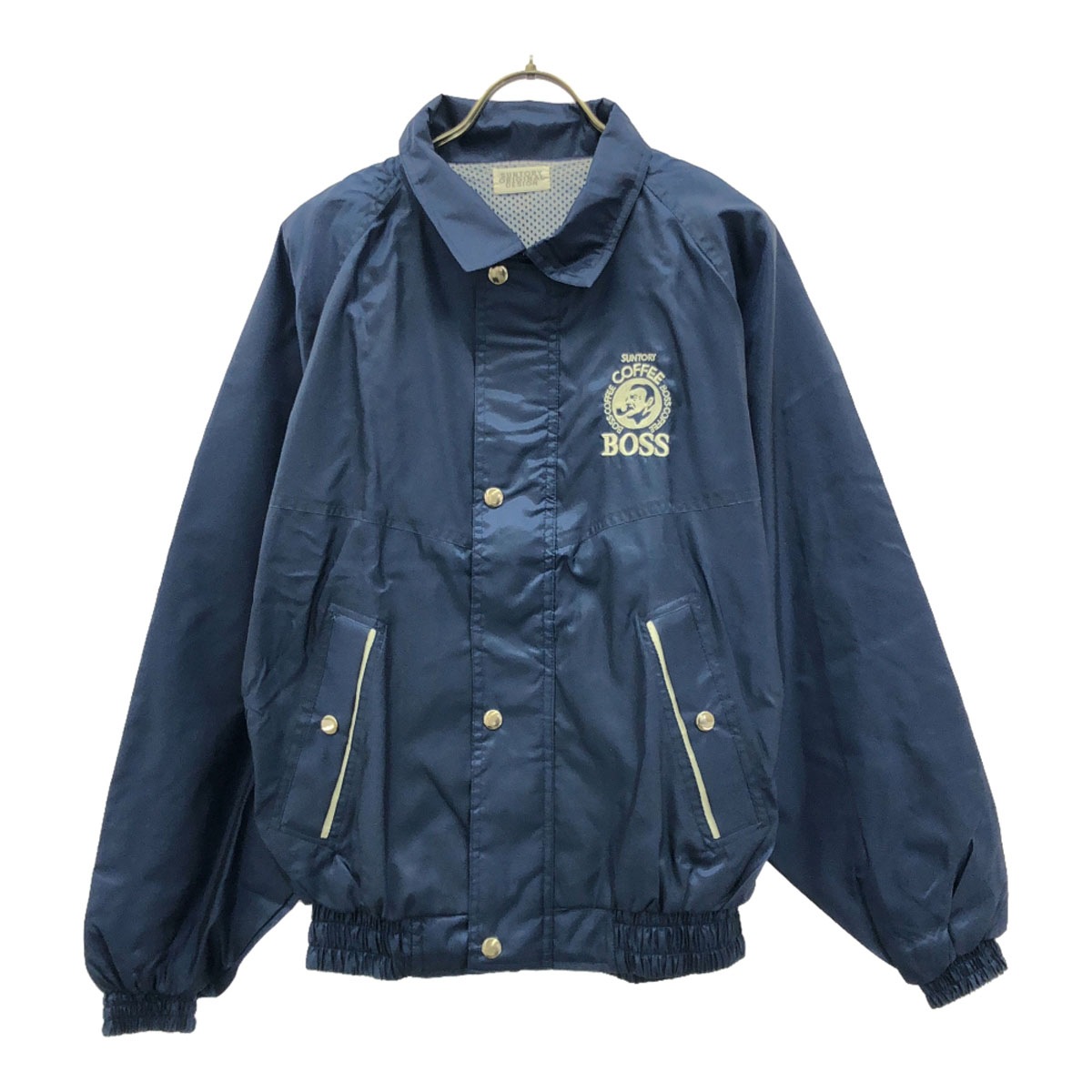 SUNTORY ORIGINAL DESIGN サントリーボス ロゴ刺繍 ナイロンジャケット ネイビー 裏メッシュ ブルゾン メンズ 古着