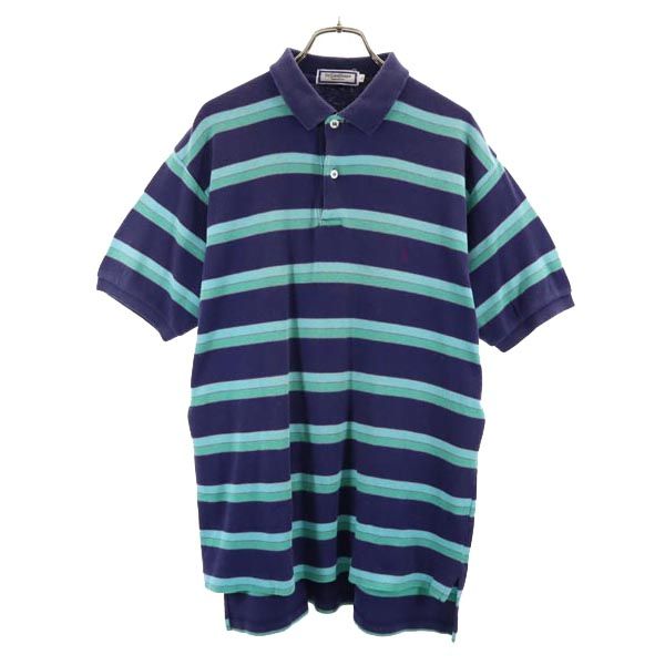 ボーダー柄 半袖 ポロシャツ L ネイビー系 メンズ