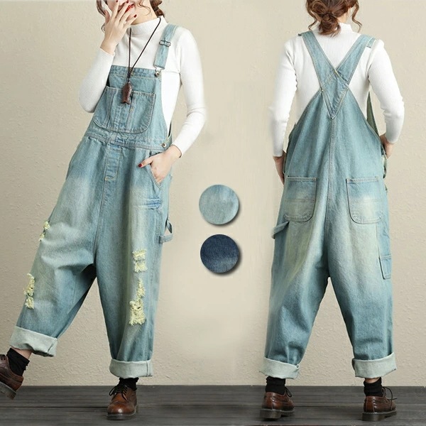 デニムサロペット レディース オーバーオール オールインワン ダメージ加工 サロペット デニムパンツ デニムズボン ワイド ロング丈 カジュアル スキニーデニム オールシーズン スキニー パンツ サロ