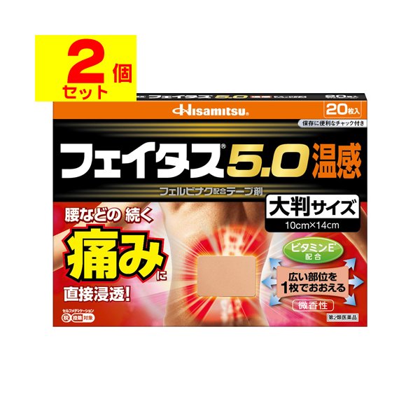[第2類医薬品][セ税][ポスト投函]フェイタス5.0 温感 大判サイズ 20枚入[2個セット]