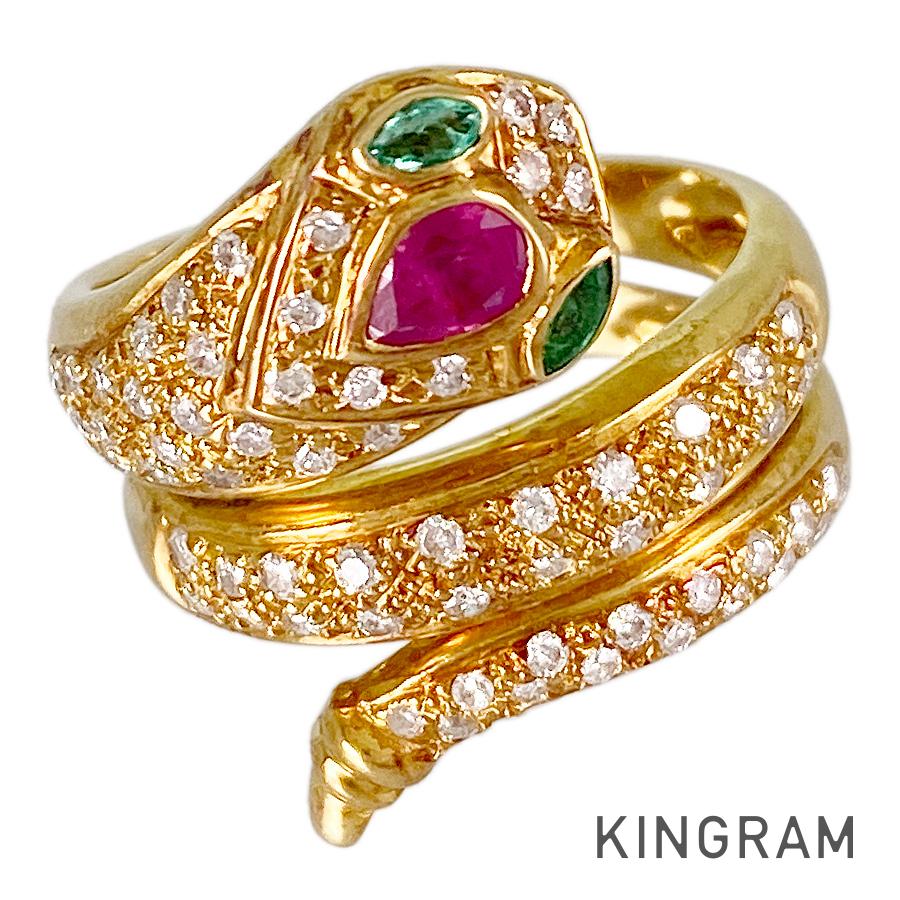 リング K18YG ルビー エメラルド ダイヤモンド 12.5号(52-53) sst【中古】