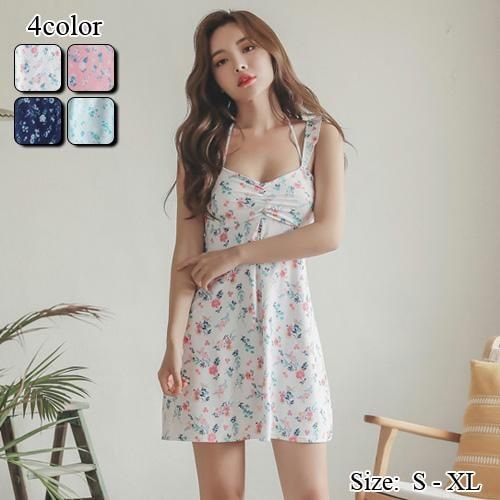 【グラシア】 水着 セット水着 レディース ビーチウェア スイムウェア 流行 海 プール 2WAY Aライン リバーシブル 花柄 ボーダー ホワイト ピンク グリーン ブルー S M L ×L セット