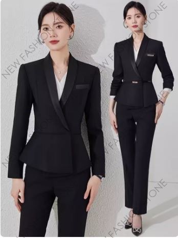 黒スーツ女性春秋高級職業作業服-85