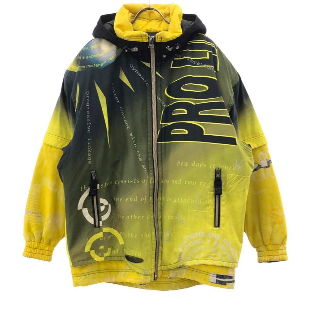 UNISEX 総柄 スノーボード 中綿ジャケット L イエロー系 スノーウェア 裏メッシュ メンズ