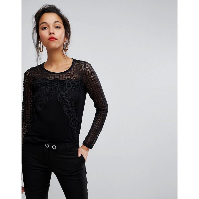 モーガン レーン レディース トップス【Morgan Top With Lace Sleeves】Black モーガン レーン レディース トップス【Morgan Top With Lace Sleeves】Black