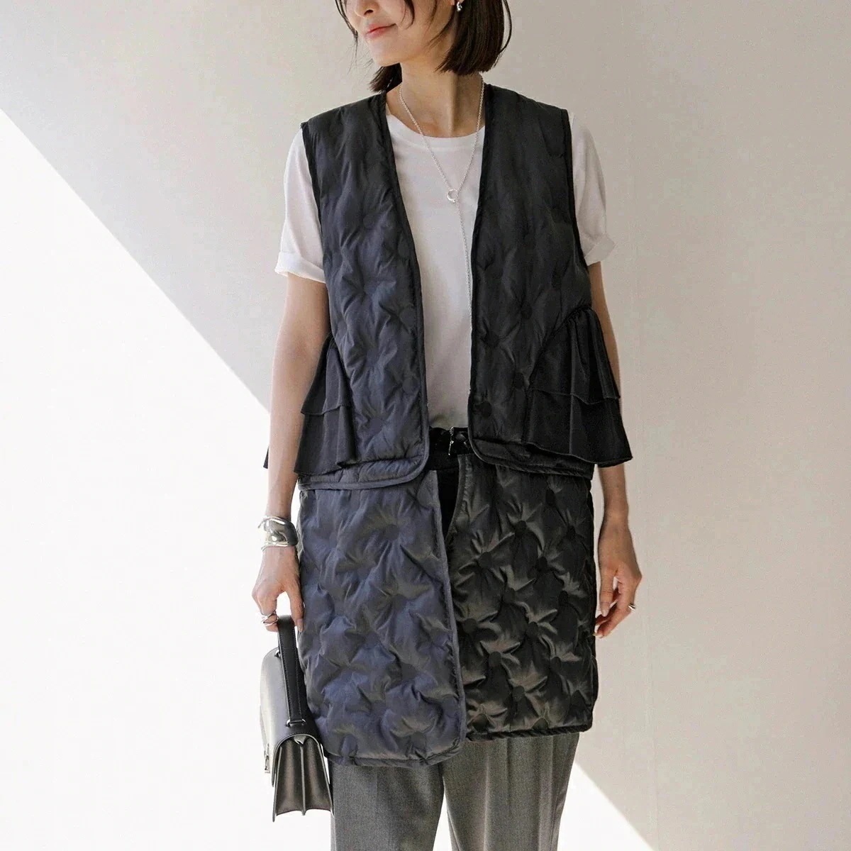 Re.Verofonna ヴェロフォンナ ベスト 5249201 レディース ドット キルティング 2way 中綿 フリル ジレ ロング丈 0002 【ts】