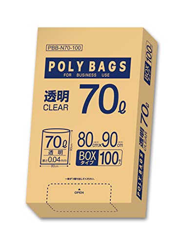 オルディ ごみ袋 70L 透明 厚手 横80×縦90cm 厚み0.04mm 100枚入 業務用 箱入り ポリ袋 PBB-N70-100