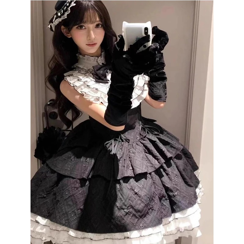 ロリータ ロリータ小柄プリンセスドレスロリータ黒と白の衝突女性のドレス