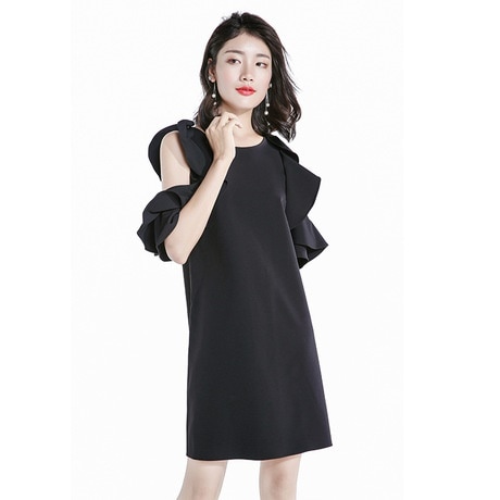 夏の上品さ　肩荷の葉縁半袖ワンピースf 131女装オリジナル