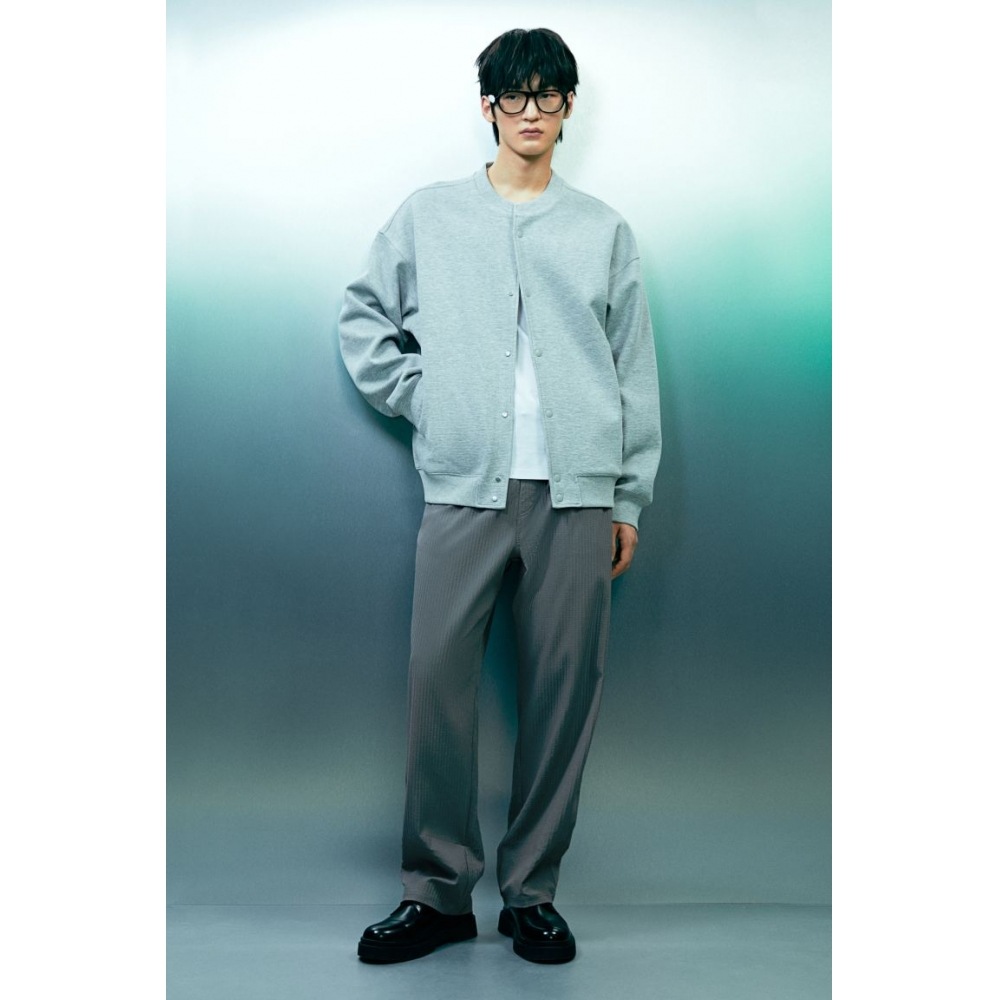 H&M ワッフルテクスチャードトラウザーズルーズフィットダークグレー