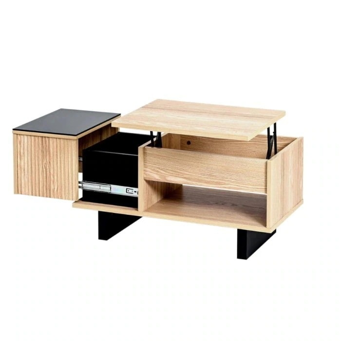 和モダン リフティングテーブル ローテーブル FWM-0003-NABK ナチュラルブラック