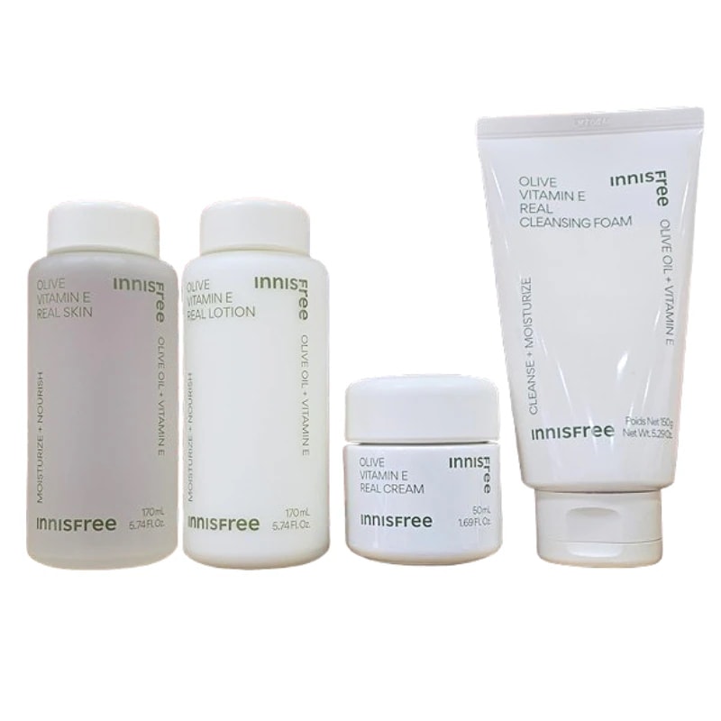 オリーブ ビタミンE リアル スキン 170mL＋ローション 170mL＋クリーム 50mL＋クレンジングフォーム 150g / スキンケア 化粧水 乳液 クリーム 洗顔 4点 セット 保湿