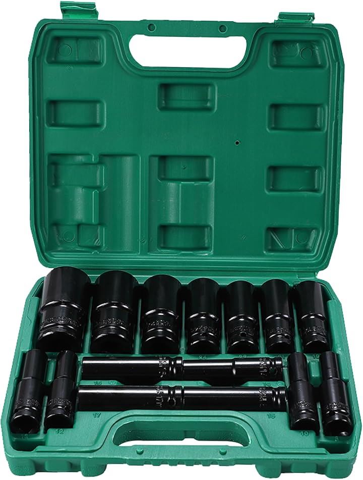 ソケットレンチ ディープソケット ロングソケット インパクト 15本 セット 工具(大きいサイズ 大きい 折りたたみ 大きめ 貫通 角度 カバー 回転 可変式 キーホルダー ギター 車)
