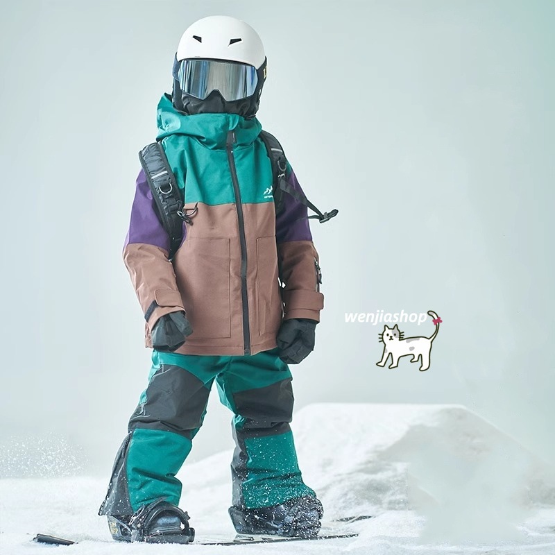 スノーボードウェア 2025 上下セット キッズ 子供 ベビー服 ジャケット アウター 緑色 オーバーオール つなぎパンツ ズボン スノボウェア スキーウェア 防寒着韓国風 女の子 男の子 こども