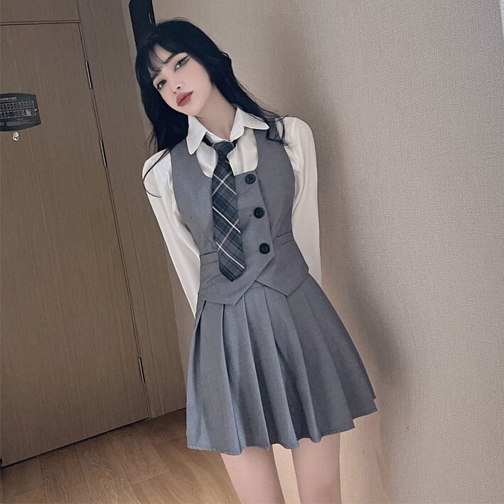 涼しく楽ちんセットアップ 制服 ファッション ベスト ハロウイン JK 若く レディース プリーツ 韓国 学院風 4点セット スーツ脚魅せミニスカート