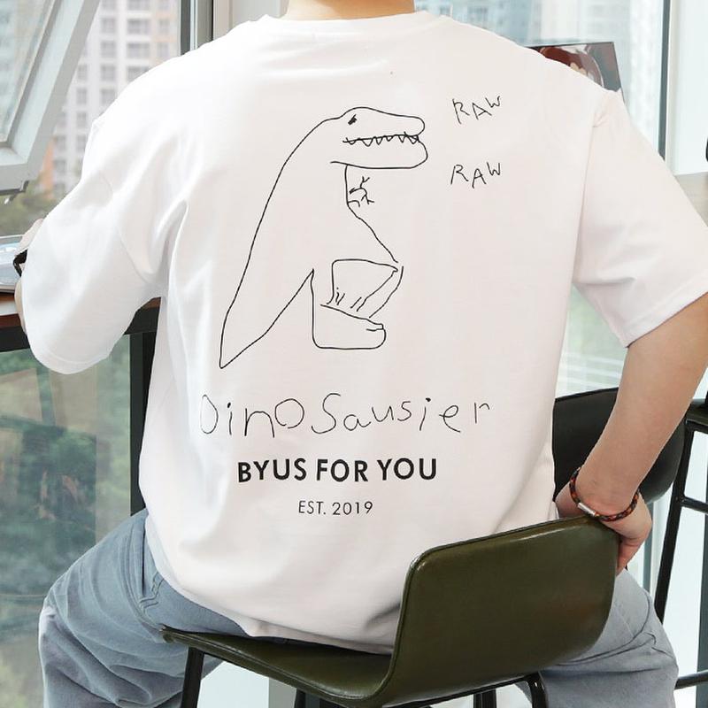WBA メンズ ビッグサイズ ディノ サウルス 落書き 半袖Tシャツ