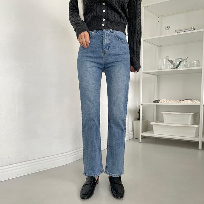 [韓国ファッション] 여성용 빅사이즈 히든밴딩 워싱 스판 일자 데님 팬츠