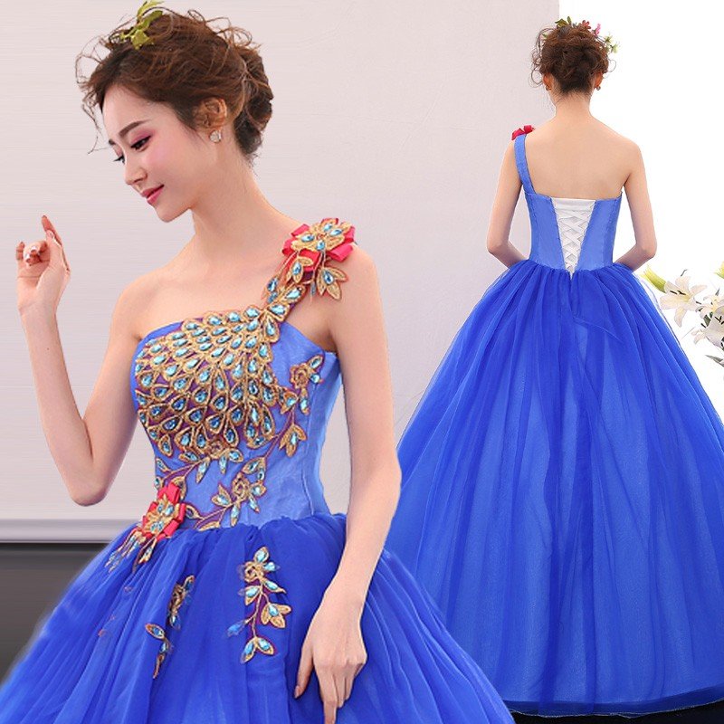 カラードレス ウェディングドレス ロングドレス 演奏会 コンサート 舞台衣装 大きいサイズ ブルー