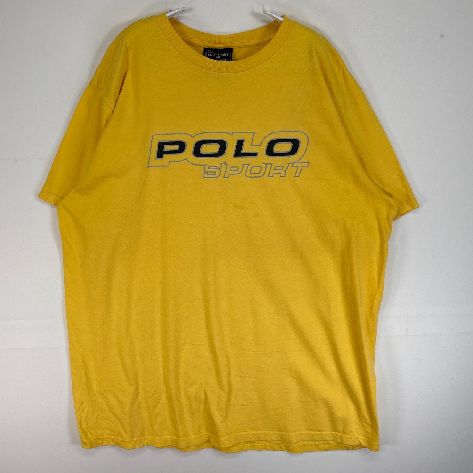 古着 ポロスポーツ POLO SPORTS 半袖Tシャツ センターロゴ クルーネック Y2K L イエロー プリント メンズ