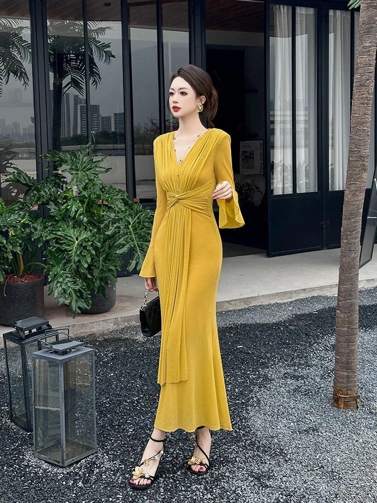 2024春 フリル ロングワンピ スリム パーティードレス キャバ 着痩せ 大人 お呼ばれ 同窓会 披露宴 卒業式 結婚式 ウェディング 二次会 成人式30%までに制限 6,539円