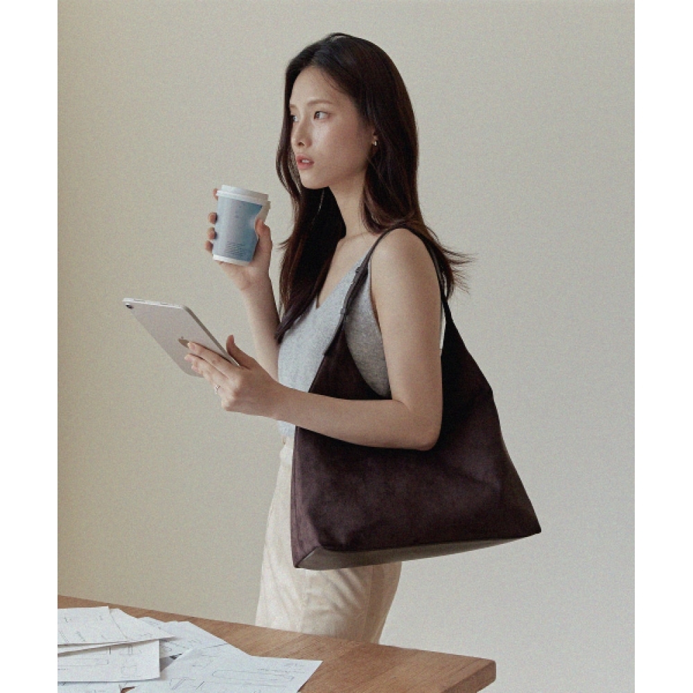 OVHEE プラムスエードホーボーバッグフルームスエードホーボーバッグ-ダークブラウン