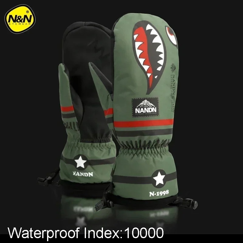 Nandn-プロのスノーボードスキーグローブ暖かい雪のミトンスノーモービル2フィンガー-30度10000防水冬