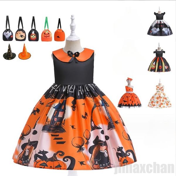 即納 新生活 ハロウィン 子供 仮装 女の子 手提げ付き 子供ドレス ワンピース 魔法使い 可愛い 100 110 120 130 140 150 人気 ワンピース ブラック オレンジ コスプレ キ
