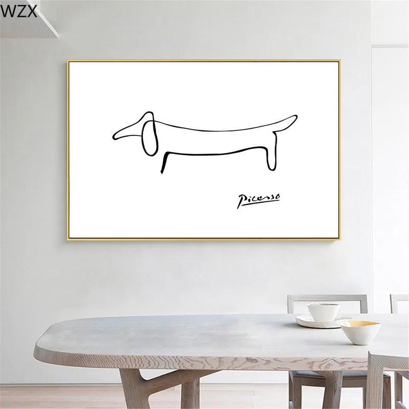 ダックスフント犬,ミニマリストポスター,芸術的な壁画,画像,リビングルームの装飾のための抽象的な創造的なラインプリントのピカソキャンバス