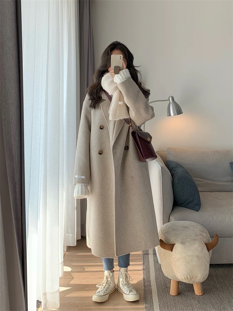 韓国ファッション 秋 冬 暖かい ギャザリング 新品 柔らかい ヘップバーン ウールコート 気質 ゆったりする