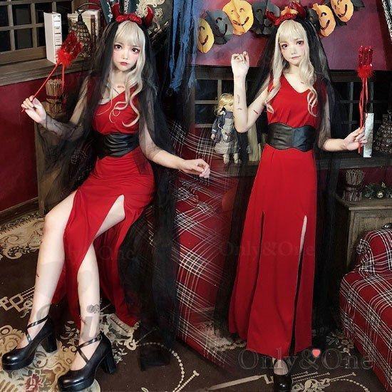 高品質なハロウィン商品 悪魔 コスプレ 2024 仮装 デビルコスプレ ハロウィン ドレス 小悪魔ドレス スリット おすすめ 3日以内に発送